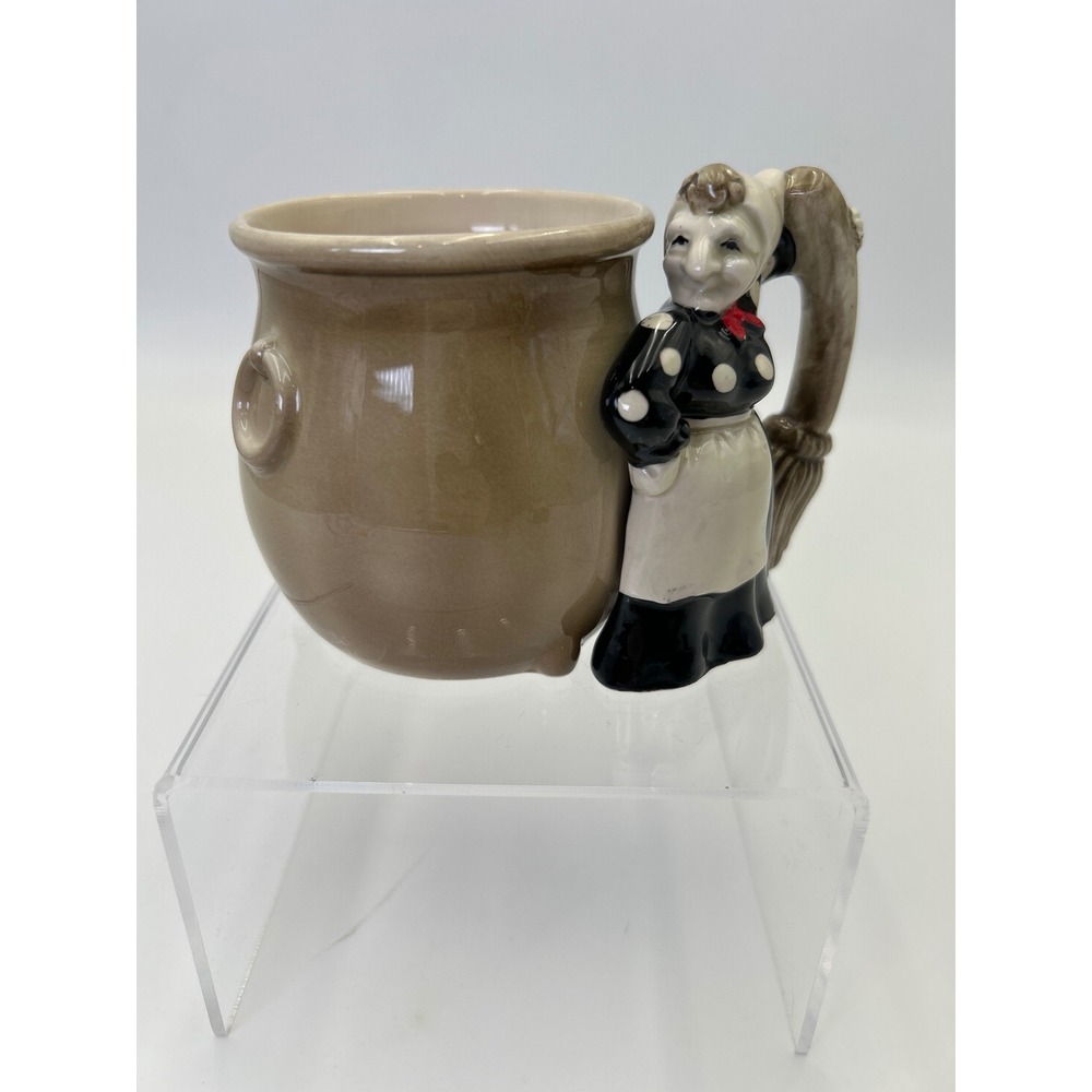 Vintage 70's Whimsical Fitz and Floyd Witch Cauldron Mug Broom 3D Halloween